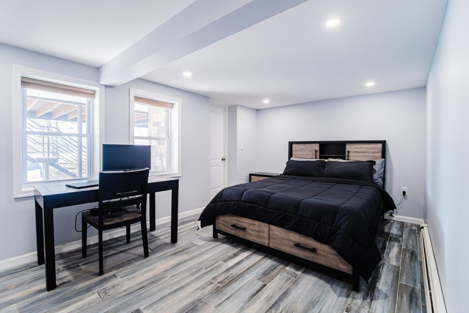 View of the bedroom and side table