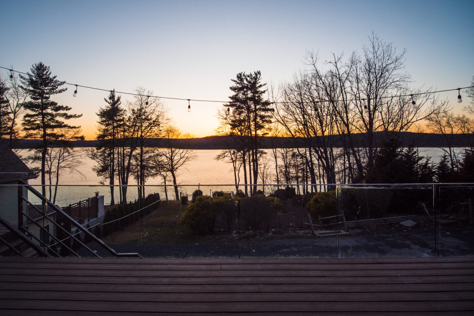 View of the sun set across the river