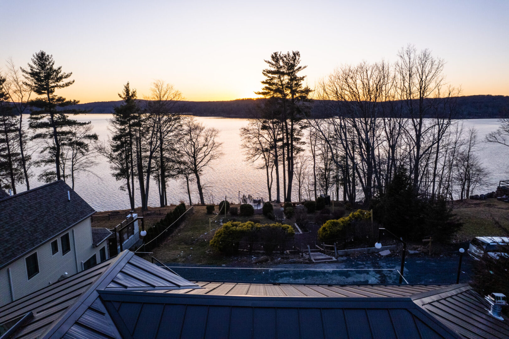 Drone view of the river from a house terrace